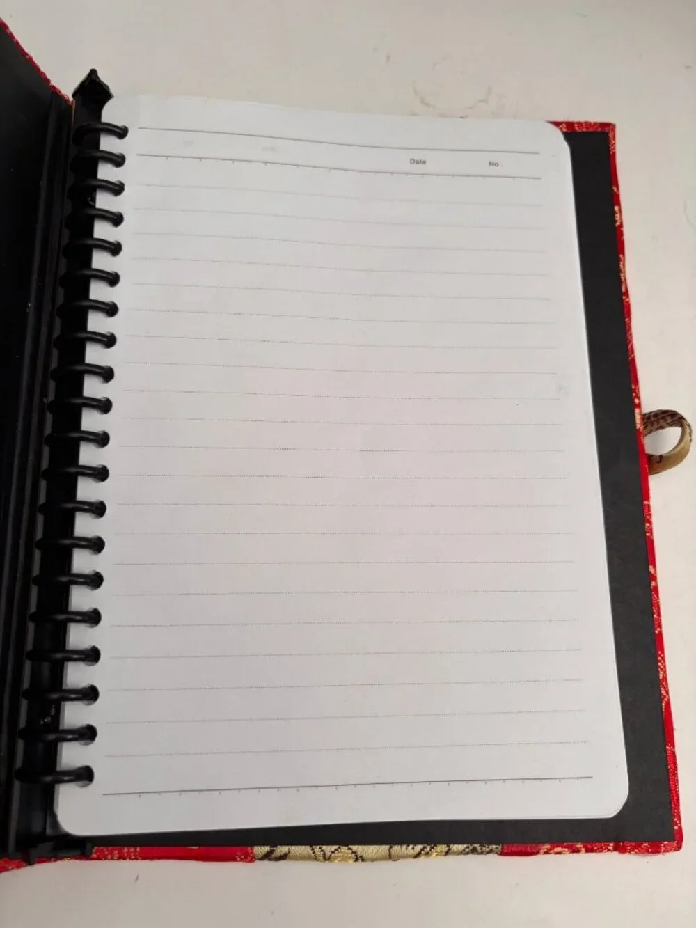 Traditional Red & Gold Oriental Fabric Notebook With Lined Pages Button Closure